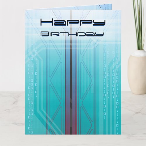 Holographic Cyber Blue Sci_Fi Panel Birthday Card
