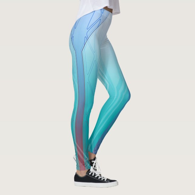 Holographic Cyber Blue Sci-Fi Panel Leggings (Right)