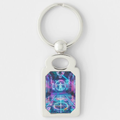 Holographic Dance Party  Metal Keychain