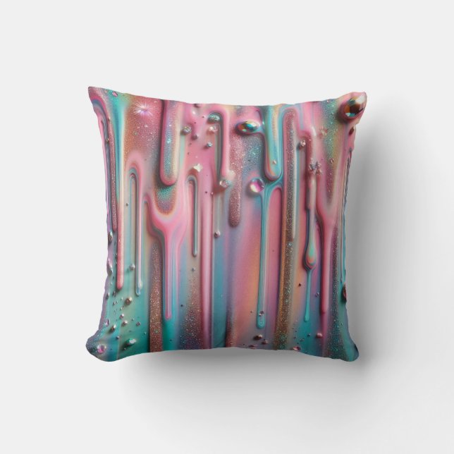 Holographic Dazzling Paint Drips  Throw Pillow (Front)