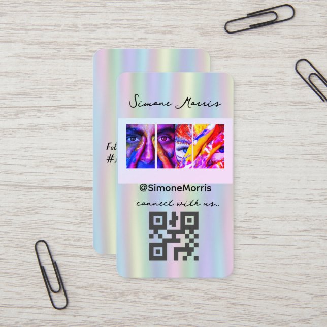 Holographic DesignPhotograph Social Media QR Code  Business Card (Front/Back In Situ)