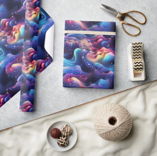 Holographic Dreamscape 3D Iridescent Design Wrapping Paper