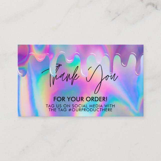 Holographic Drip Thank You Trendy Salon Business Card (Front)