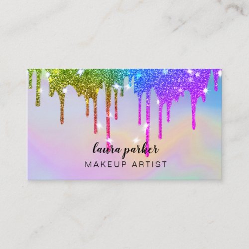 Holographic Dripping Glitter Makeup Hair Stylist Business Card