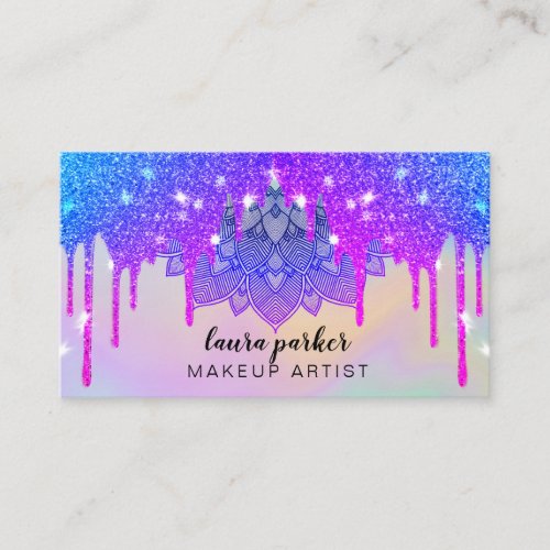 Holographic Dripping Glitter Makeup Hair Stylist Business Card