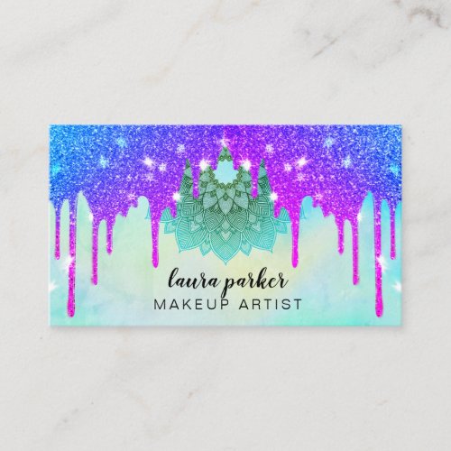 Holographic Dripping Glitter Makeup Hair Stylist Business Card