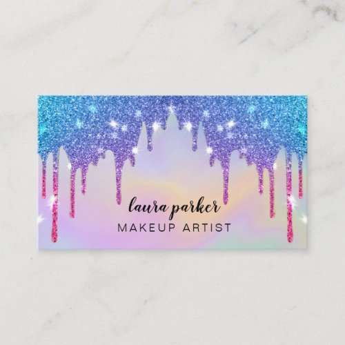 Holographic Dripping Glitter Makeup Hair Stylist Business Card