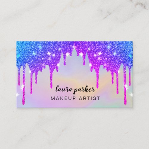 Holographic Dripping Glitter Makeup Hair Stylist Business Card