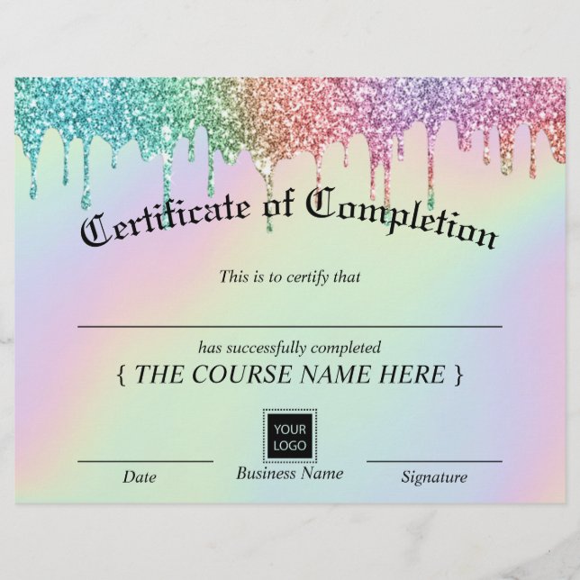 Holographic Drips Certificate of Completion Award (Front)