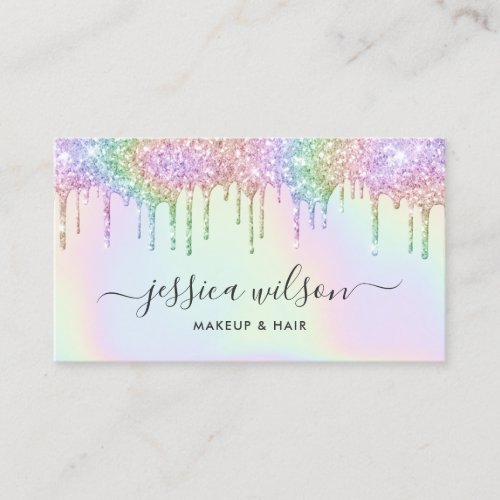 Holographic drips chic makeup artist hair stylist business card