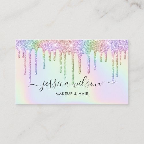 Holographic drips makeup artist hair stylist chic business card