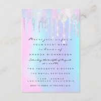 Holographic Drips Pink Unicorn Sweet 16th Mermaid Invitation