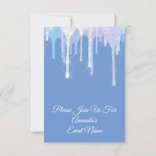 Holographic Drips Unicorn MErmaid Pink Blue Invitation