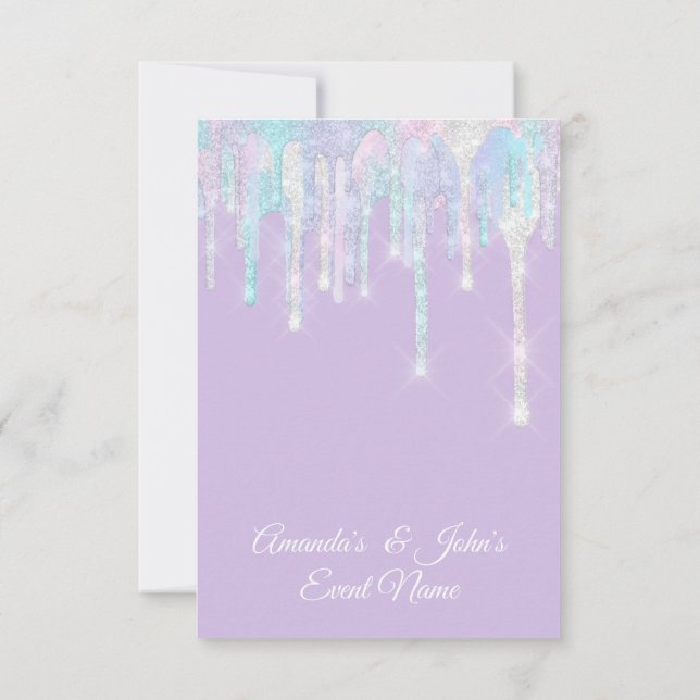 Holographic Drips Unicorn Mermaid Sweet 16th Bride Invitation (Back)