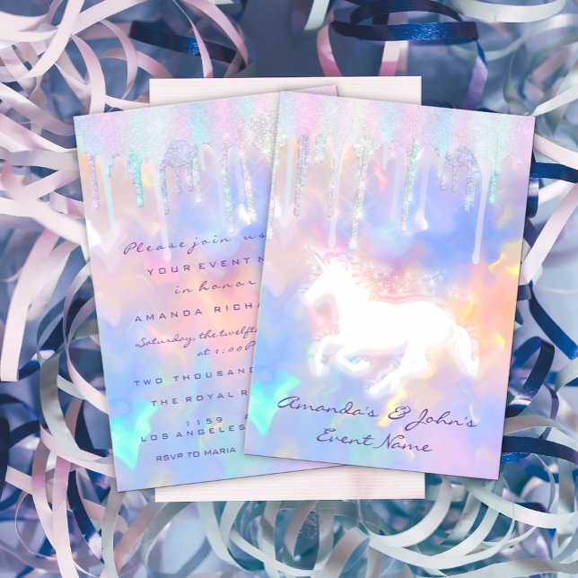 Holographic Drips Unicorn Party Baby Shower Invitation (Creator Uploaded)