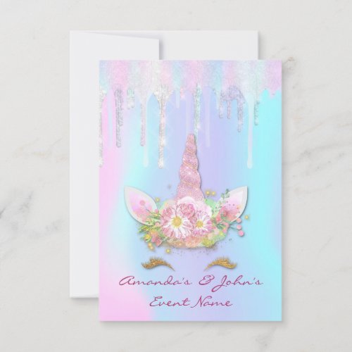 Holographic Drips Unicorn Party Sweet 15th Mermaid Invitation