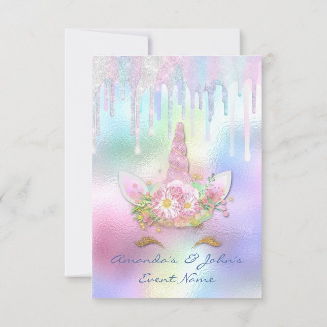 Holographic Drips Unicorn Party Sweet 15th Mermaid Invitation (Back)