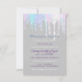 Holographic Drips Unicorn Pink Gray Sweet 16th Invitation (Front)