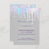 Holographic Drips Unicorn Pink Gray Sweet 16th Invitation (Front/Back)