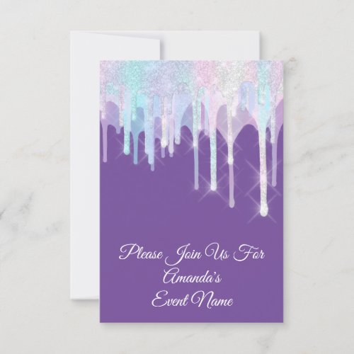 Holographic Drips Unicorn Pink Purple Quinceanera Invitation