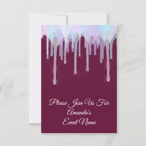 Holographic Drips Wedding Bridal 16th Marsala Invitation