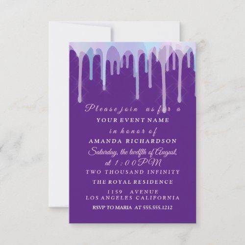 Holographic Drips Wedding Bridal 16th Purple Invitation