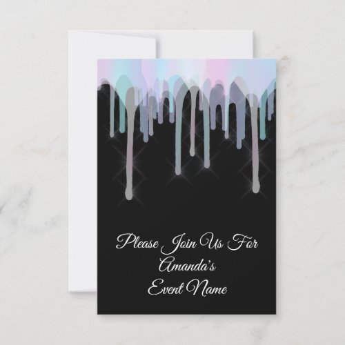 Holographic Drips Wedding Bridal Woodland Black Invitation