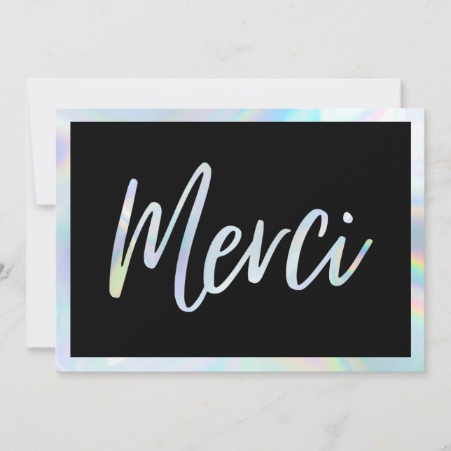 Holographic Elegant Merci Custom Thank You Cards (Front)