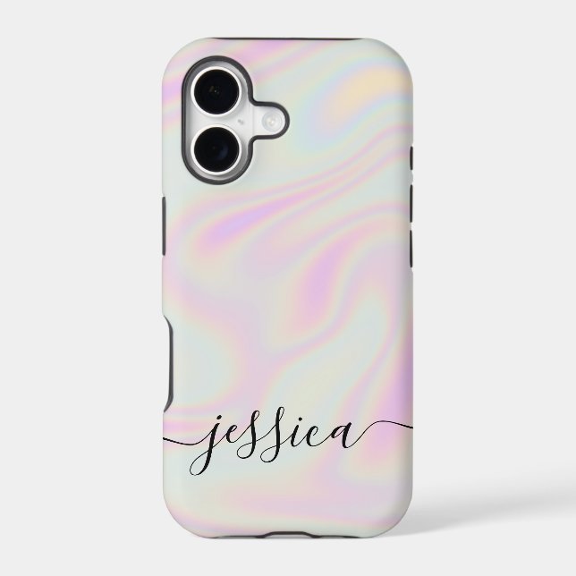 Holographic Elegant Script Name Iphone Case (Back)