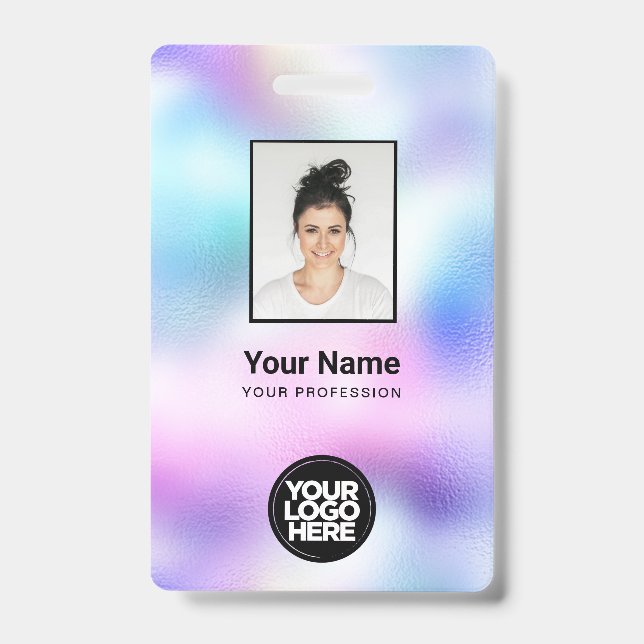 Holographic Employee Photo, Bar Code, Logo, Name Badge (Front)