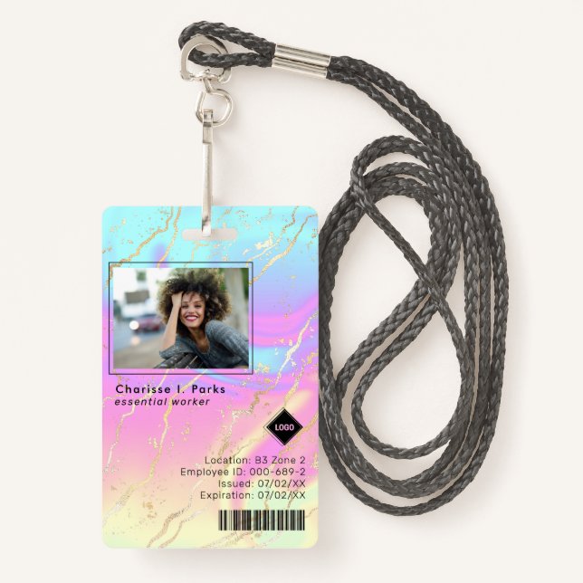 Holographic | Employee Photo ID Company Security Badge (Front with Lanyard)