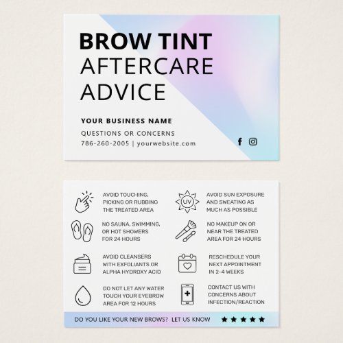 Holographic Eyebrow Tint Aftercare Card