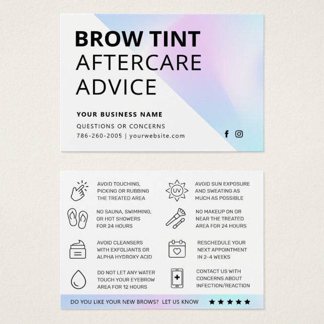 Holographic Eyebrow Tint Aftercare Card (Front & Back)