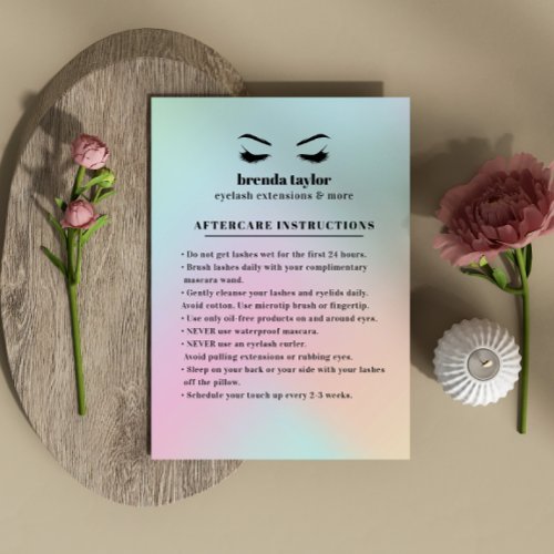 Holographic Eyelash Browbar Aftercare Instructions Business Card