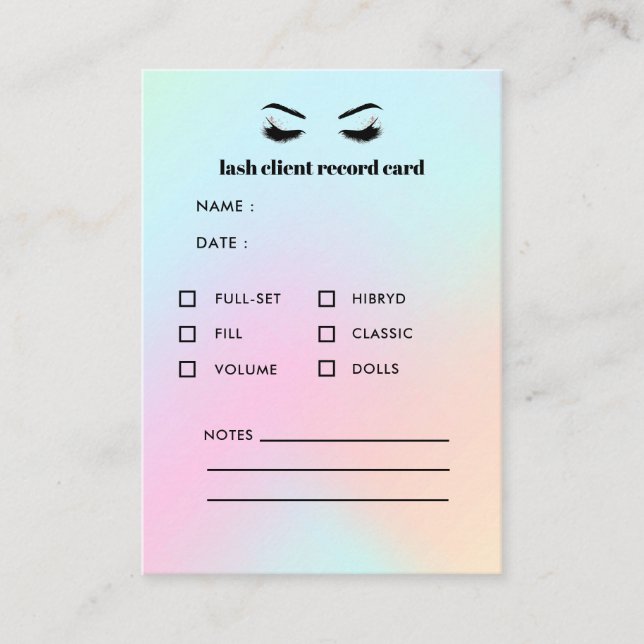 Holographic Eyelash Extension Client Consultation Business Card (Front)