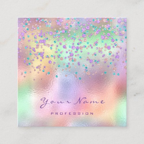 Holographic Eyelash Makeup Purple Confetti Square Business Card