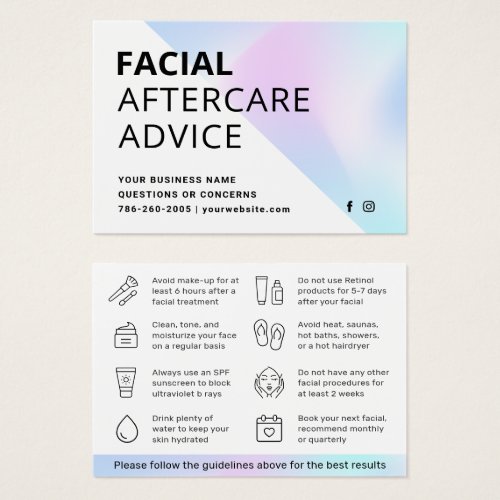 Holographic Facial Aftercare Instruction Card