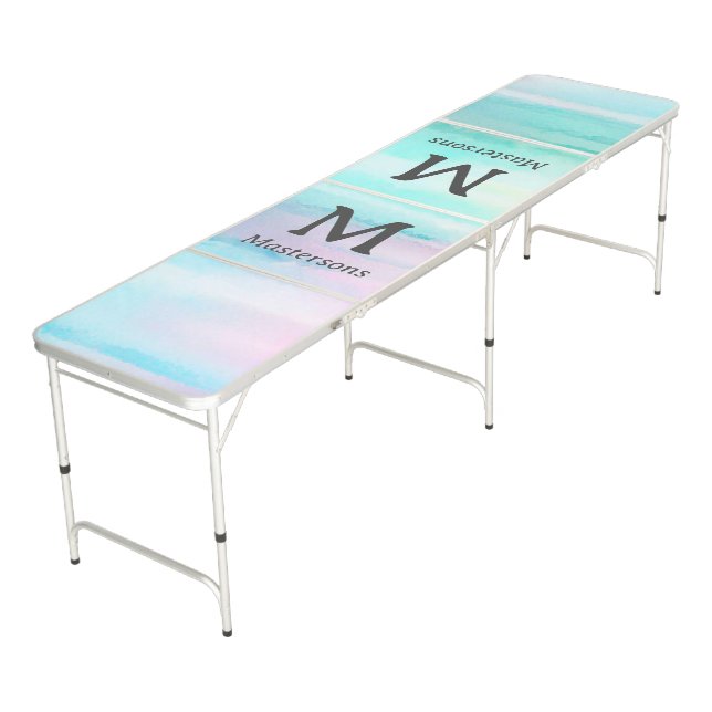 Holographic Family Monogram  Beer Pong Table (Angled)