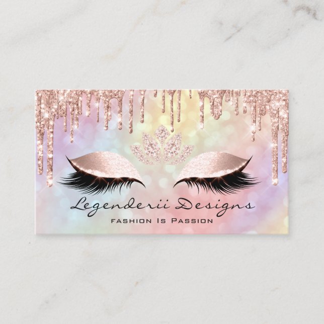 Holographic Fashion Eyelash Lashes Glitter Lotus Business Card (Front)
