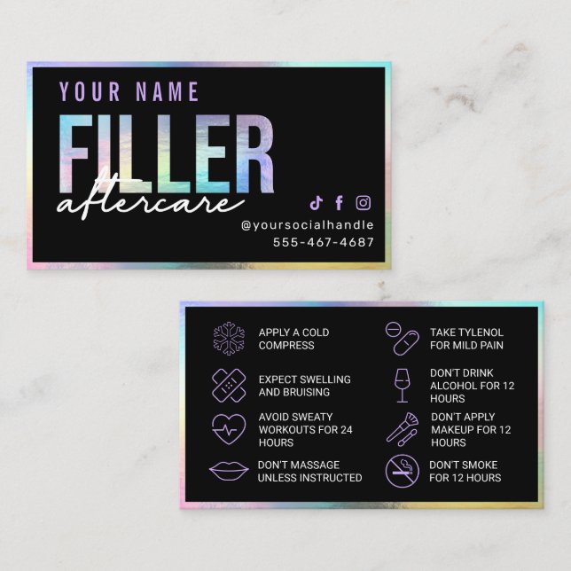 Holographic Filler Aftercare Card (Front/Back)