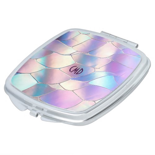 Holographic Foil Background Pattern Monogram Compact Mirror