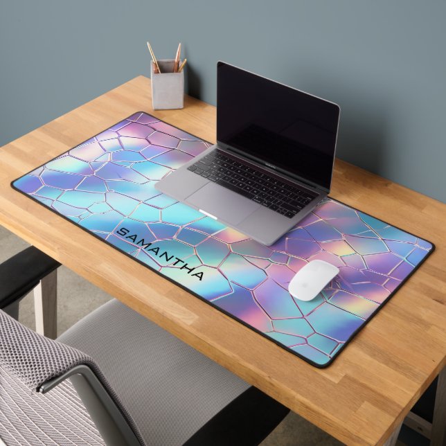 Holographic Foil Background Pattern Monogram Desk Mat (Office 2)