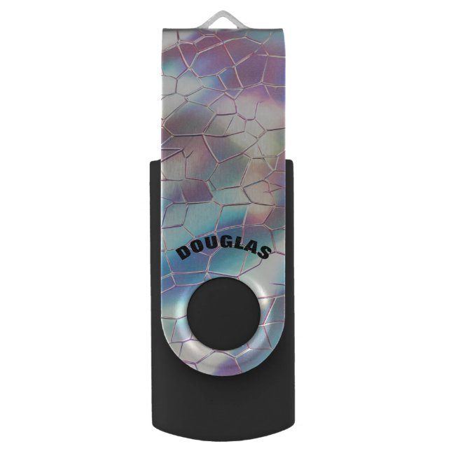 Holographic Foil Background Pattern Monogram Flash Drive (Front Vertical)