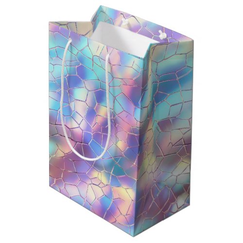 Holographic Foil Background Pattern Monogram Medium Gift Bag