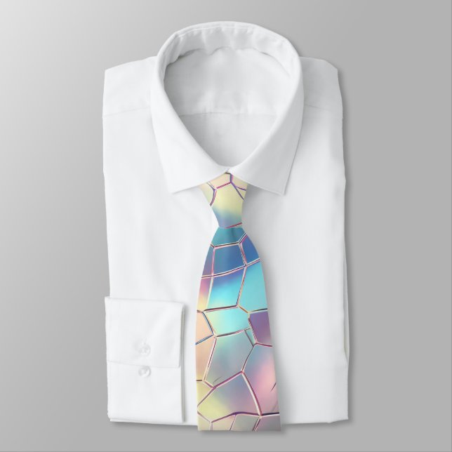Holographic Foil Background Pattern Monogram Neck Tie (Tied)