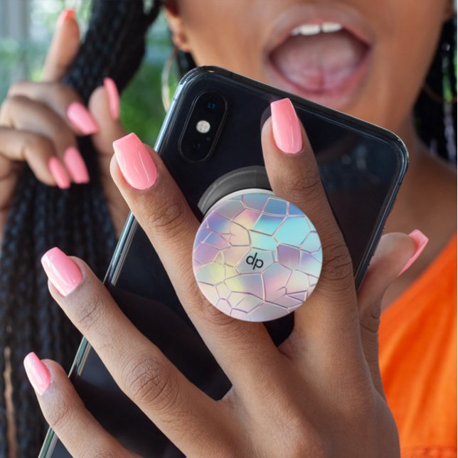 Holographic Foil Background Pattern Monogram PopSocket (Creator Uploaded)