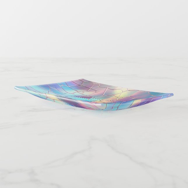 Holographic Foil Background Pattern Monogram Trinket Tray (Angled)