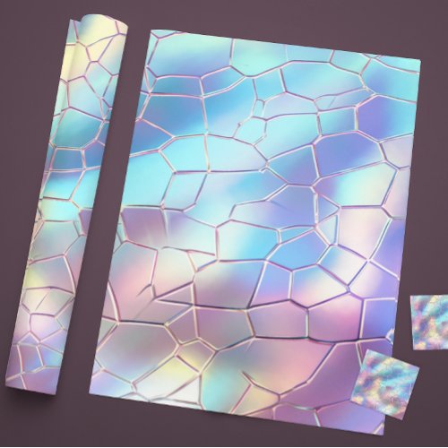 Holographic Foil Background Pattern Monogram Wrapping Paper
