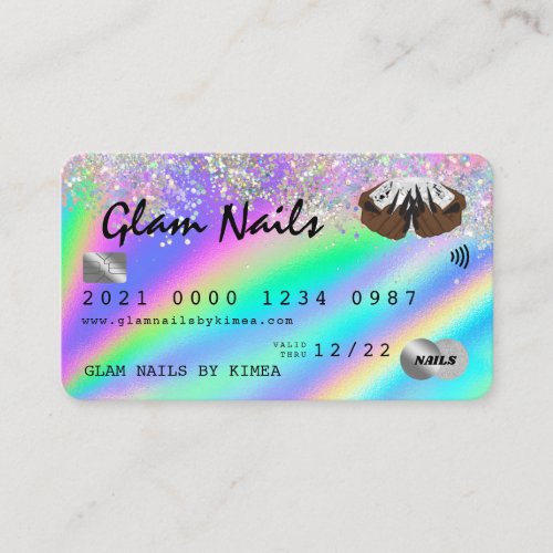 Holographic Foil  Glitter Nail Tech Credit Card