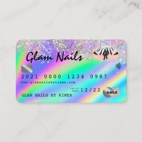 Holographic Foil  Glitter Nail Tech Credit Card